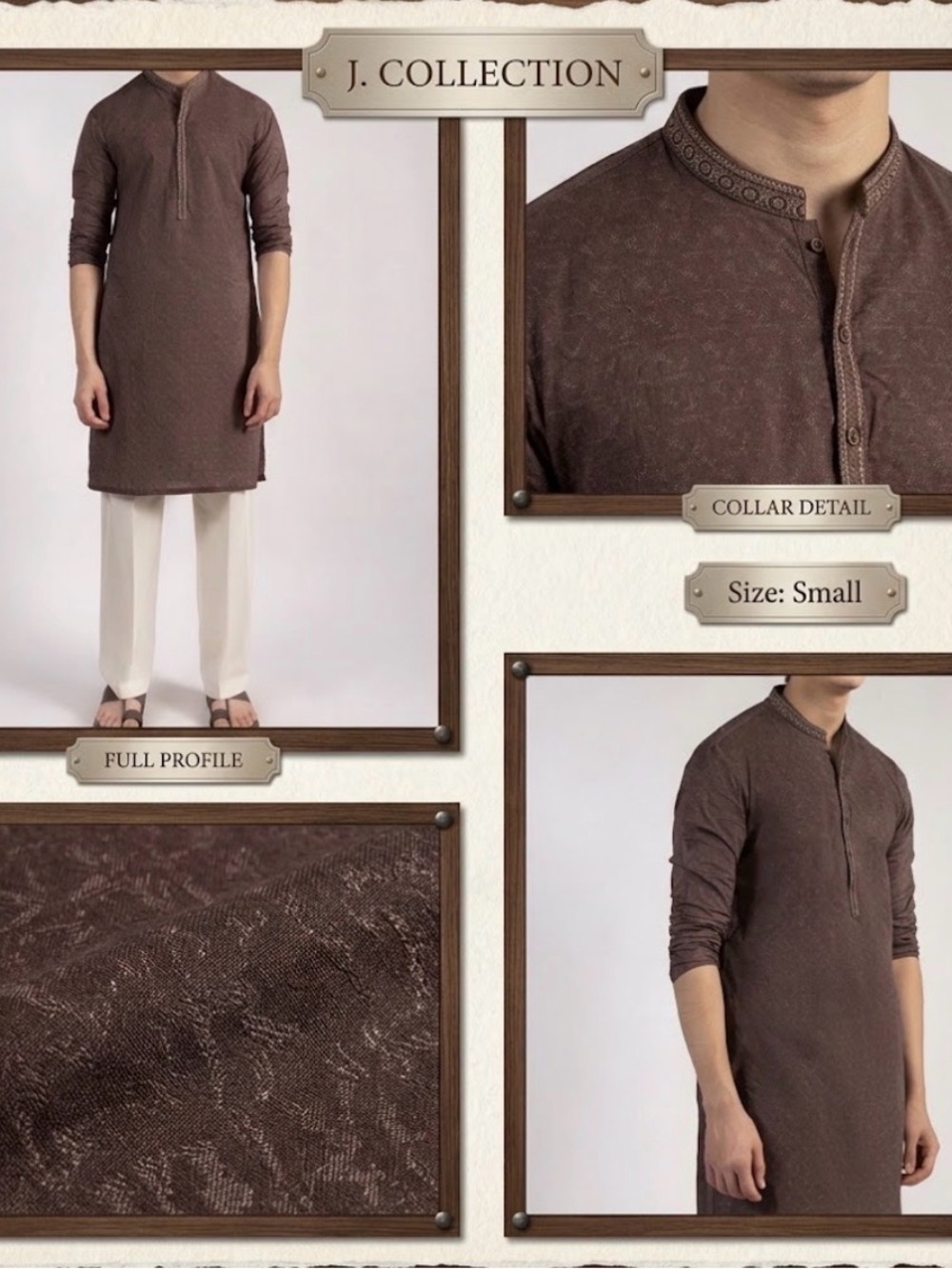 Men's Brown Kurta Shirt by Junaid Jamshed in Small Size